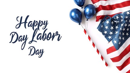 Wall Mural - Banner for a happy Labor Day celebration. United States federal holiday. writing by hand and displaying the American flag. includes the handwritten phrase 