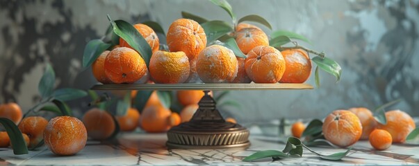 Wall Mural - Juicy tangerines on old-fashioned scale, 4K hyperrealistic photo