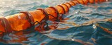 Oil spill containment booms on water, 4K hyperrealistic photo