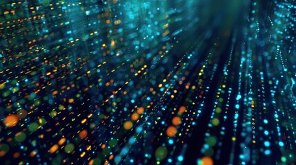 Wall Mural - Flow of Data. Abstract Art Background with Big Data Visualization in Matrix Style