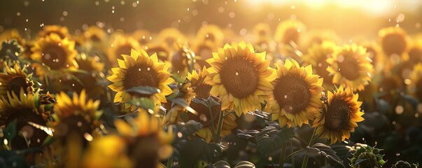 Wall Mural - Radiant sunflowers swaying in the breeze, 4K hyperrealistic photo