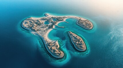 Wall Mural - Top view of Ras Al Khaimah's Al Marjan Island, a series of artificial islands forming a coral shape. No people.