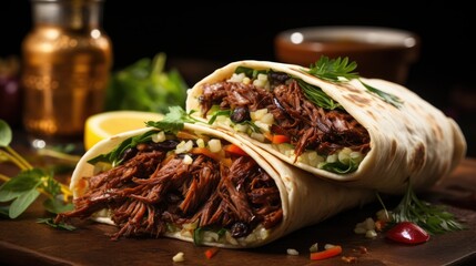 fresh grilled beef turkish or chicken arabic shawarma doner sandwich with flying ingredients  