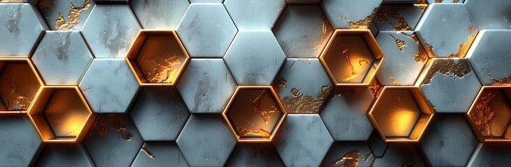 Poster - Abstract Geometric Hexagon Pattern with Golden Accents