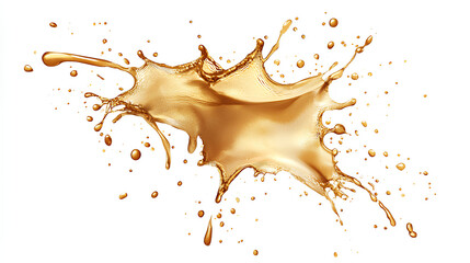 Golden oil splash cut out on white background