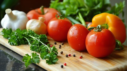 Wall Mural - Fresh vegetables on a cutting board.