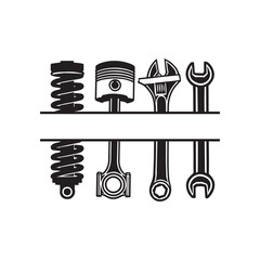 Vector Illustration of Tools in Black and White