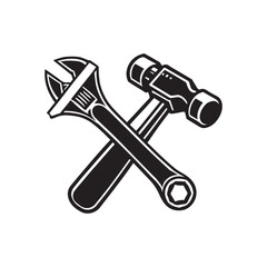 Mechanic Tools Outline Art in Monochrome