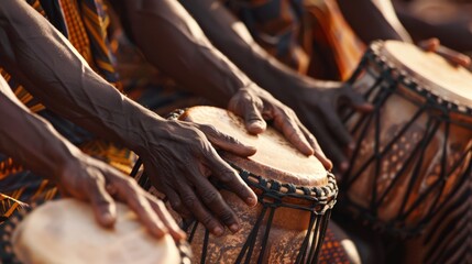 A group of people are playing drums