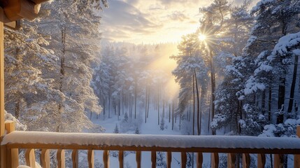 Snowy landscape with frozen trees under a clear blue sky