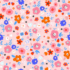 Wall Mural - Seamless ditsy floral pattern. Botanical vector texture for fabric textile, apparel.