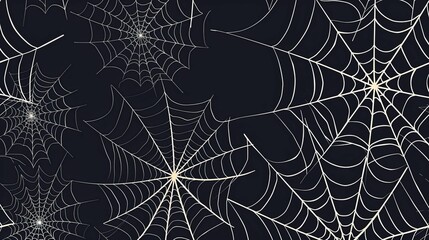 Seamless Pattern of White Spider Webs on a Dark Background