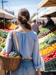 Wall Mural - Woman buying vegetables at street farmers market