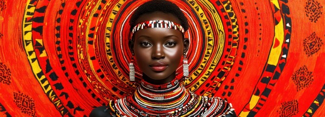 Portrait of a Woman Wearing Traditional African Beads and Jewelry