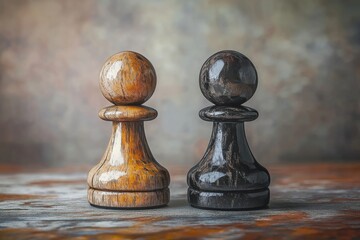 Two intricately carved wooden chess pieces, displaying craftsmanship and texture in the game.