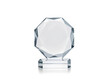 © Stock Archive - Blank round glass trophy mockup, 3d rendering. Empty acrylic award design mock up. Transparent crystal prize plate template. Premium first place prize plaque, isolated on white, front view