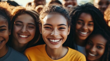 Wall Mural - Diverse young women enjoying laughter and fun in a group