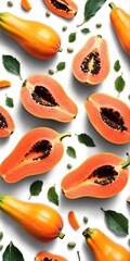 Canvas Print - Cut papaya on white. Healthy fruit. Top view