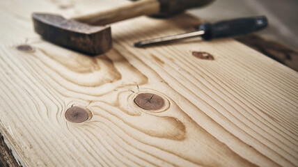 hammer and nails on wood