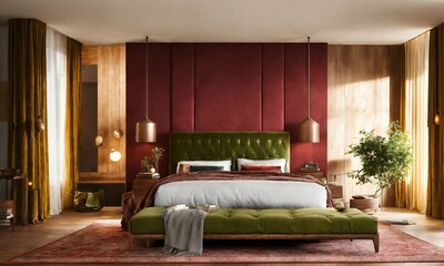 interior of classic bedroom, comfortable king size bed. ai generative