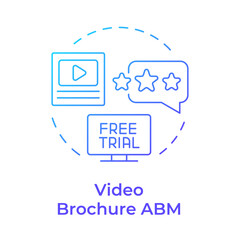 Sticker - Video brochure abm blue gradient concept icon. Customer rating, product demo. Advertising strategy. Round shape line illustration. Abstract idea. Graphic design. Easy to use in infographic