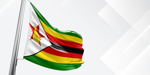 Wall Mural - Zimbabwe national flag cloth fabric waving on beautiful White Square Background.