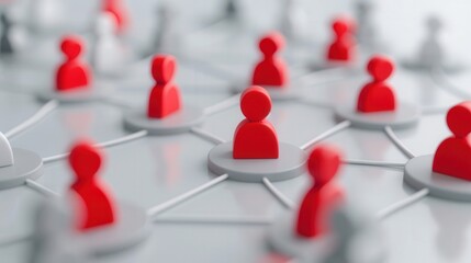 Wall Mural - red and gray avatars interconnected on a white background, illustrating a vibrant network of relatio