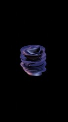 Poster - Abstract 3D Fluid Shape with Glossy Black Surface on a Purple Background