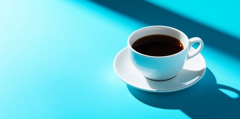 Wall Mural - The still life of a cup of coffee, coffee, blue, minimalism, still life, cup of coffee on a blue background