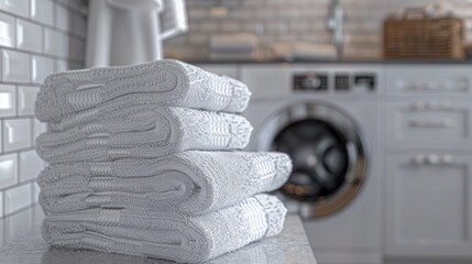 Wall Mural - A stack of white towels on a counter in a kitchen