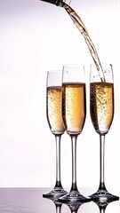 Two champagne glasses filled with sparkling wine