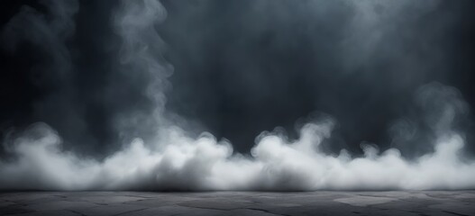 Canvas Print - Dramatic and Mysterious Smoke Rising From Black Background with