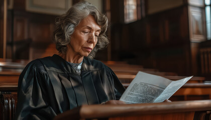 Wall Mural - A woman in a black robe is reading a book