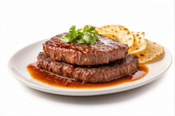 Grilled Steak with Sauce, Cilantro, and Flatbread