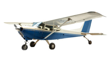 Poster - A small Cessna airplane isolated on a white background, showcasing its light frame and utility for general aviation.