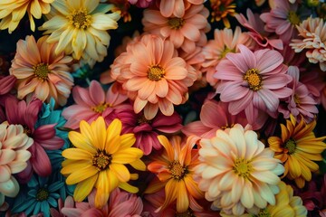 Wall Mural - Beautiful chrysanthemums blooming, creating a colorful floral background