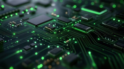 Wall Mural - Close-up of a Green Illuminated Circuit Board