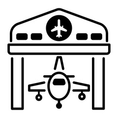 Sticker - An outline style icon of aircraft hangar 