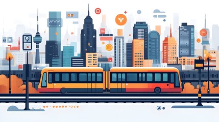 Wall Mural - a flat design of a public transportation app with bus, train, and subway icons
