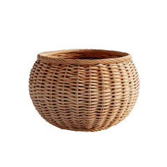 Wall Mural - Round wicker basket isolated on transparent background, natural woven texture, handcrafted storage, rustic decor, empty wicker bowl