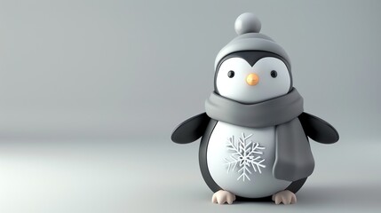 Sticker - A cartoon penguin wearing a hat and scarf with a snowflake.