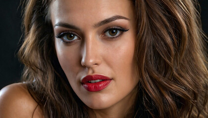  Portrait visage femme brune belle sexy beauté modèle mannequin studio cheveux longs marron.