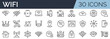© SkyLine - Set of 30 outline icons related to wifi. Linear icon collection. Editable stroke. Vector illustration