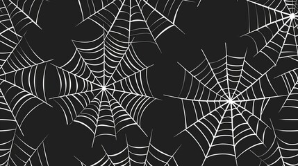 Seamless Pattern of White Spiderwebs on Black Background