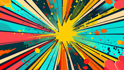 comic book style pow explosion with colorful energy rays and artwork in pop art style. Visual dynamism of modern comic book icon for punch word. Comic smoke