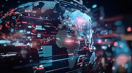 Wall Mural - visual of a digital interface showing economic policy scenarios with outcomes projected on a global 