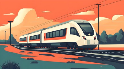 Wall Mural - a flat design of a train on tracks with clean lines