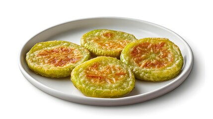 Crispy green tomato fritters on a white plate – fresh, savory delight