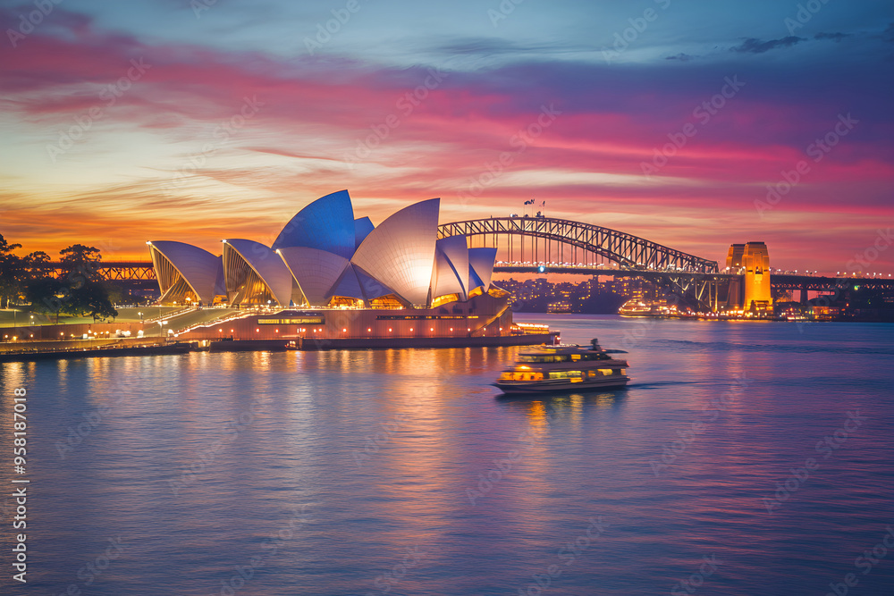 Sydney Opera House and Harbour Bridge at Sunset Stock Photo | Adobe Stock