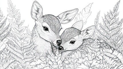 Two Fawn Deer Close-Up in Foliage